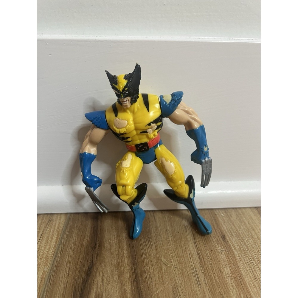 Vtg Marvel X-Men Lever Toy Biz Wolverine Battle Ravaged Leaping Yellow‎ Blue